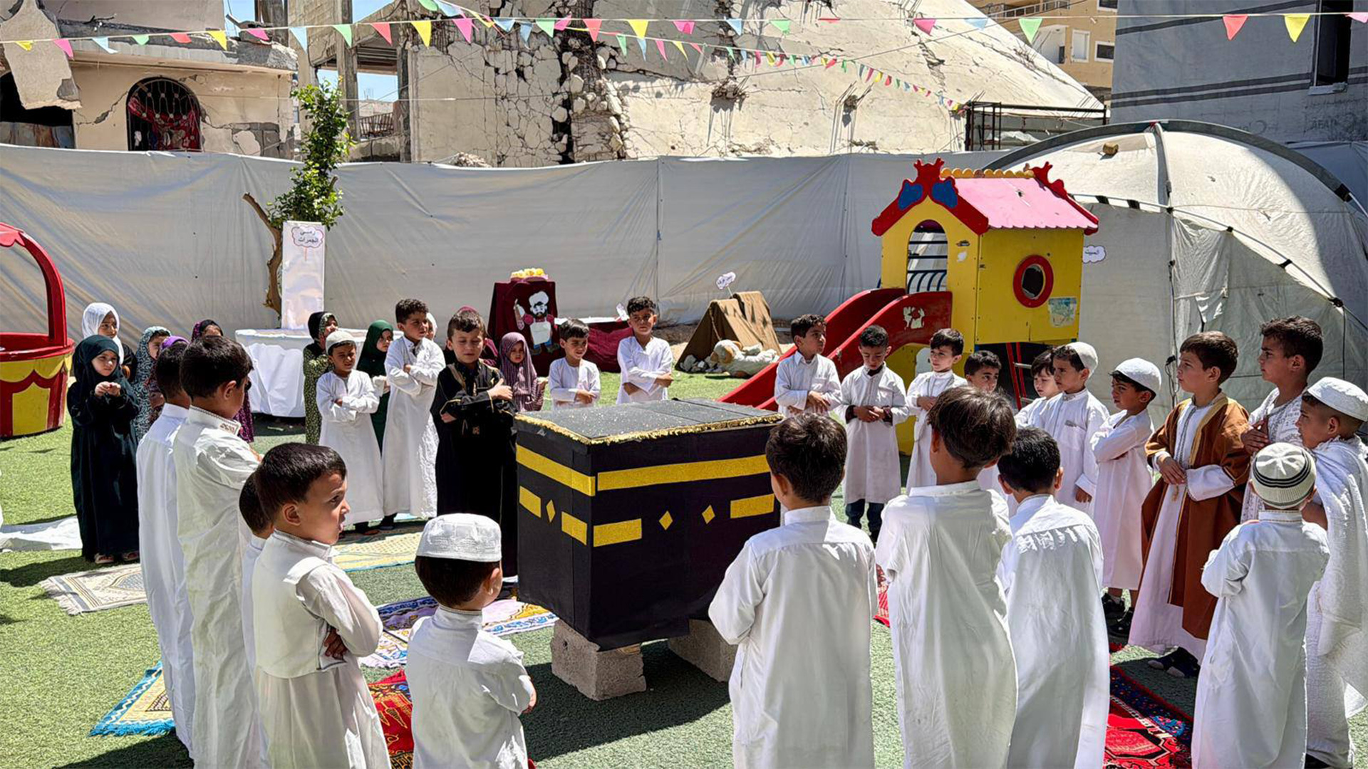 Children perform ‘mini Hajj’ in Gaza as Israel blocks pilgrims