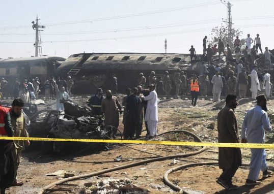 Blast targeting train carrying military personnel kills dozens in southwest Pakistan